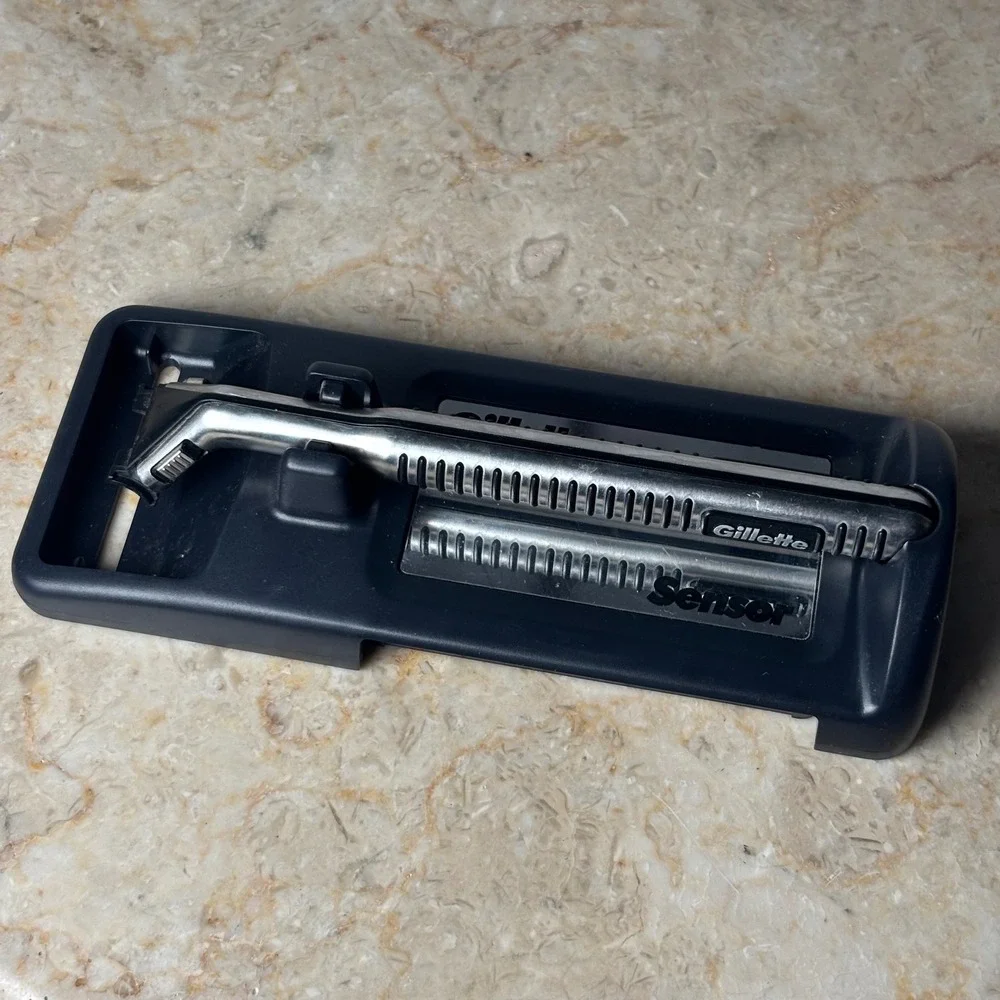 Gillette Sensor Razor Silver Metal Handle Vintage Storage Case Mirror 1 Cart